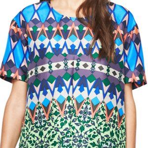 J. CREW Rainbow Geometric Pattern silk top